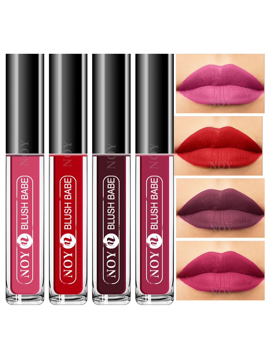 

NOY Set Of 4 Blush Babe Waterproof Liquid Matte Lipsticks 4ml Each- Shades 02+ 04+ 05+ 06, Purple