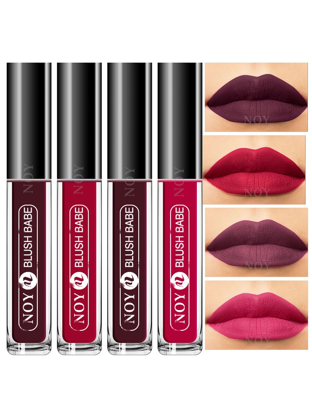 

NOY Set Of 4 Blush Babe Waterproof Liquid Matte Lipsticks 4ml Each- Shades 01+ 03+ 05+ 08, Purple