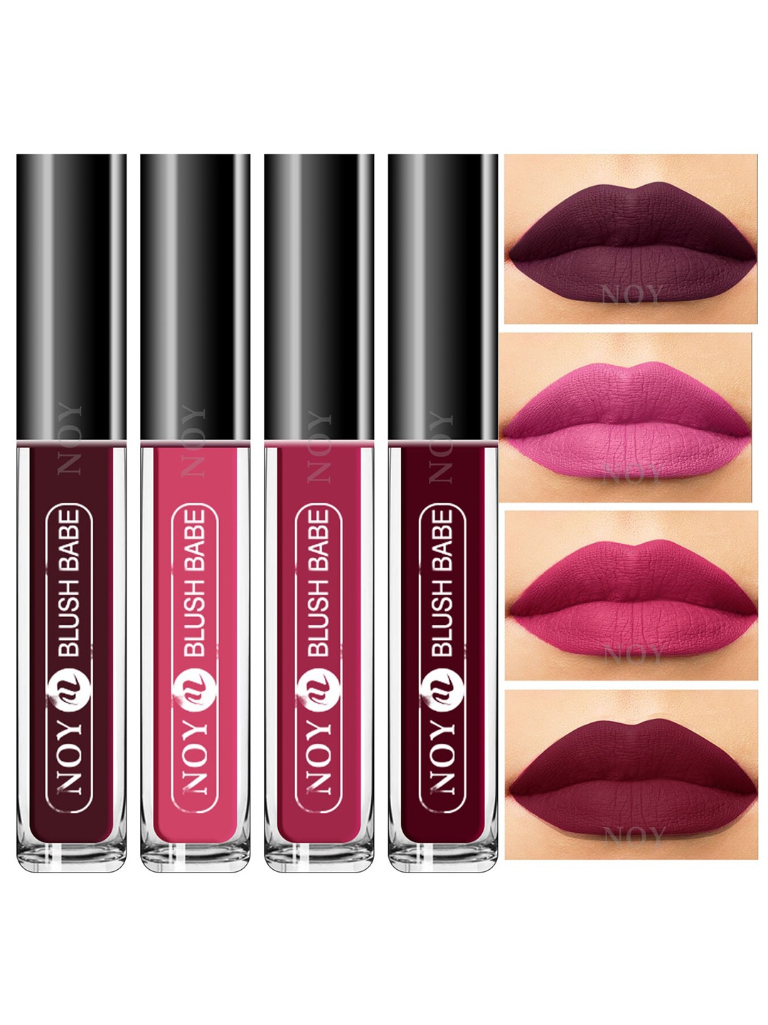 

NOY Set of 4 Blush Babe Smudge-Free Matte Liquid Lipstick 4 ml each - Shade 01-02-06-07, Multi