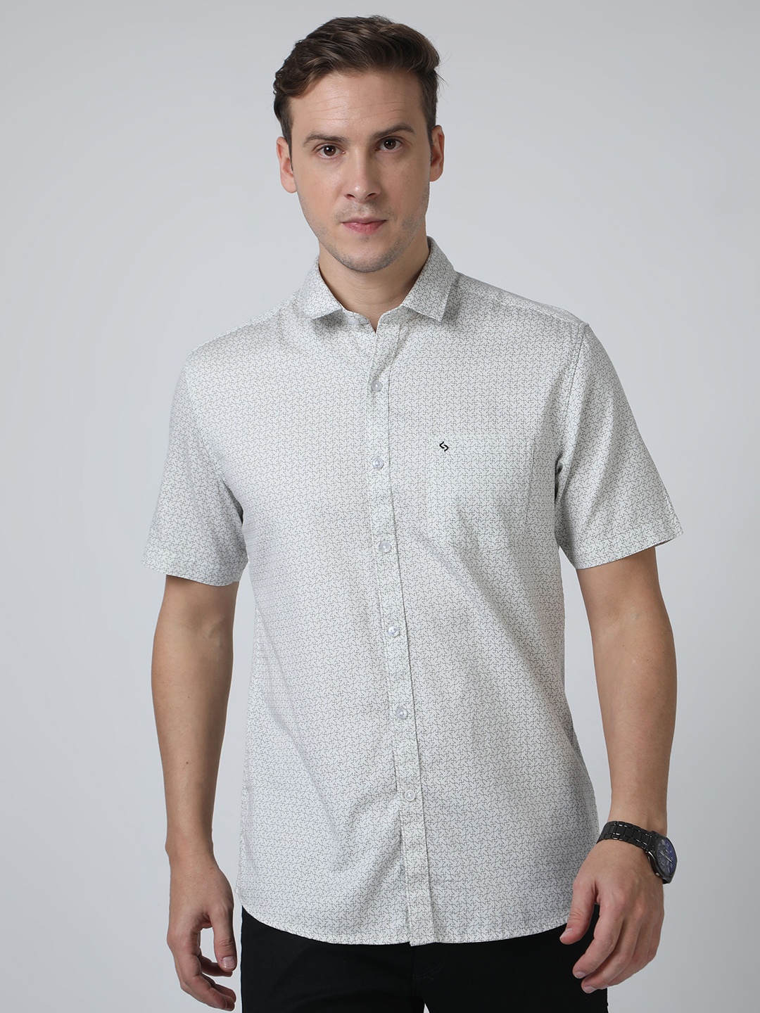 

Classic Polo India Slim Slim Fit Micro Ditsy Printed Spread Collar Cotton Casual Shirt, Cream