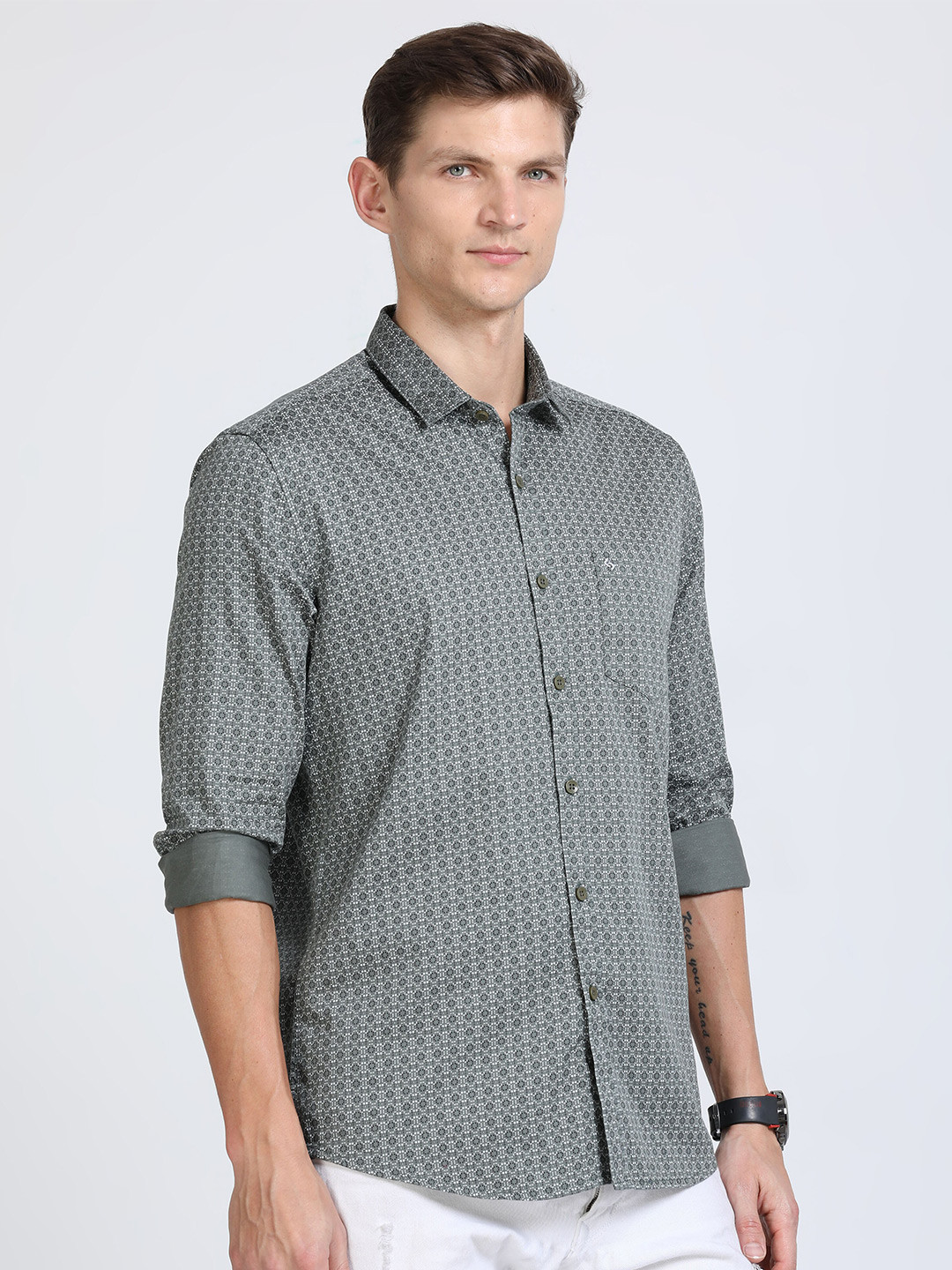 

Classic Polo India Slim Slim Fit Micro Ditsy Printed Cotton Casual Shirt, Grey