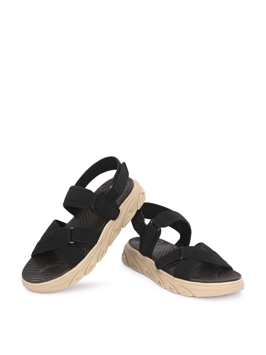 

ATTITUDIST Men Velcro Sports Sandals, Black