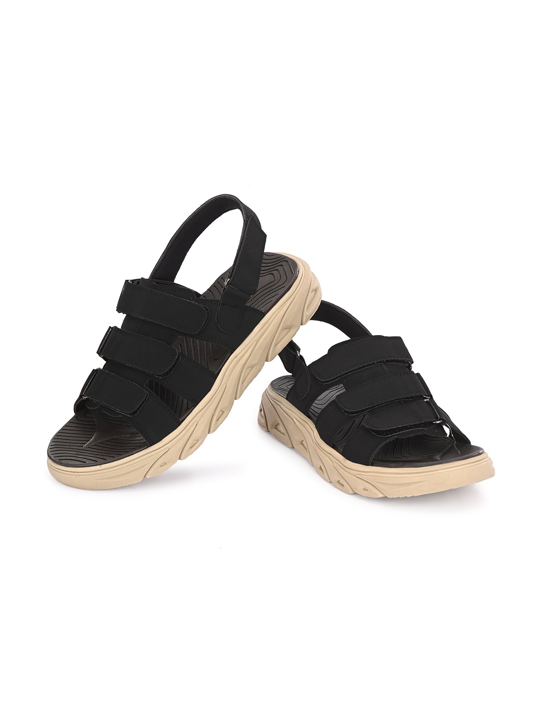 

ATTITUDIST Men Anti-Skidding Sole & Odourless Sports Sandals With Velcro Closure, Black
