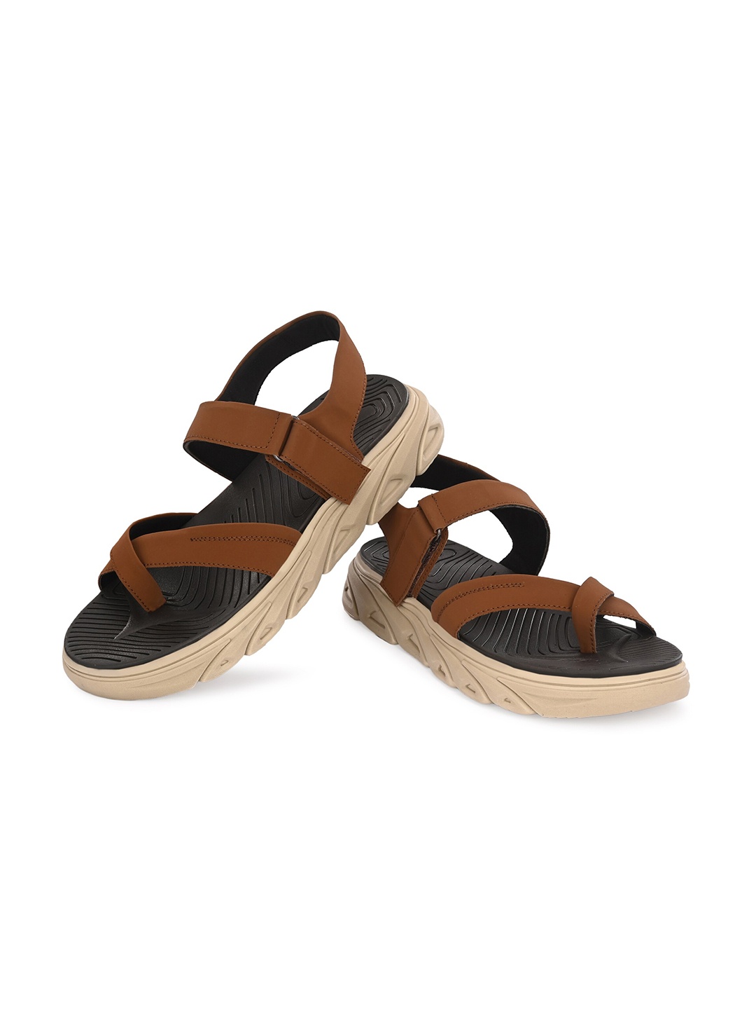 

ATTITUDIST Men Anti-Skidding Sole & Odourless Sports Sandals With Velcro Closure, Tan