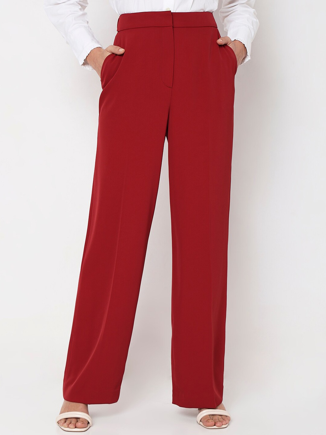 

Vero Moda Women Straight Fit High-Rise Trousers, Red