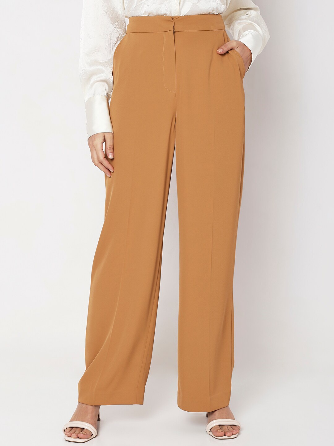 

Vero Moda Women Straight Fit High-Rise Pleated Parallel Trousers, Mustard