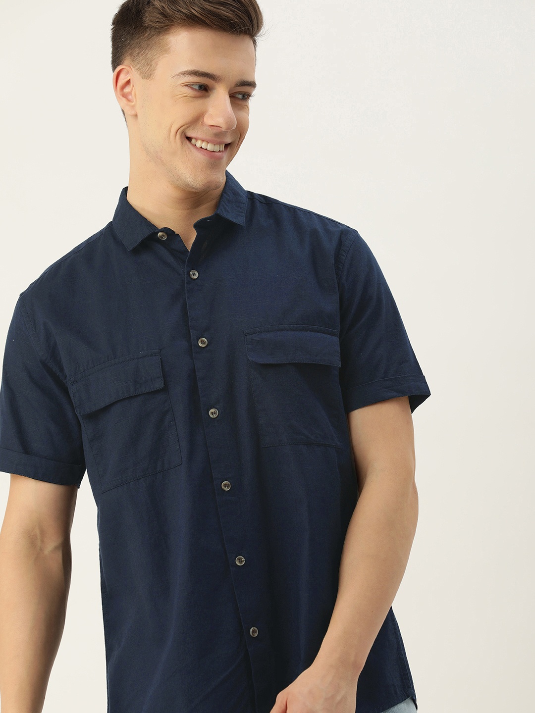 

Mast & Harbour Men Slim Fit Opaque Casual Shirt, Navy blue