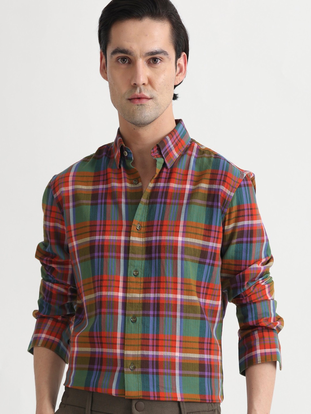 

RARE RABBIT Men Herick Tartan Check Checked Slim Fit Cotton Shirt, Multi