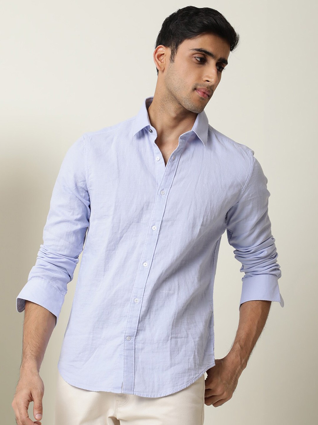 

RARE RABBIT Men Layerr Spread Collar Slim Fit Cotton Shirt, Purple