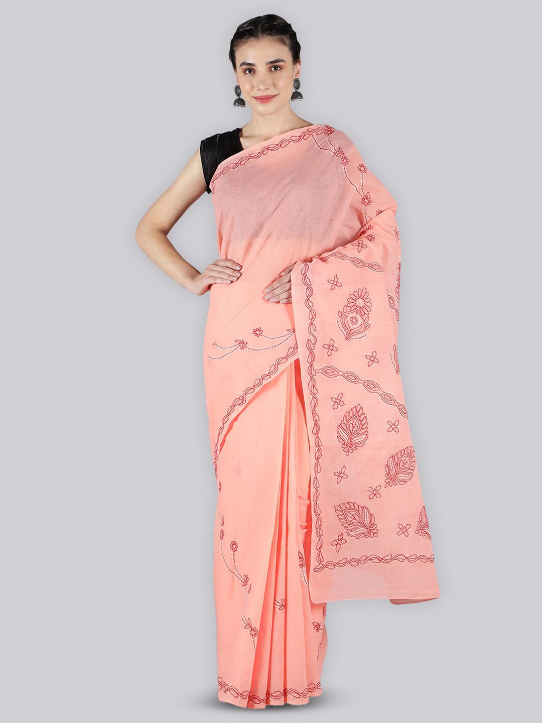 

Seva Chikan Ethnic Motifs Chikankari Saree, Peach