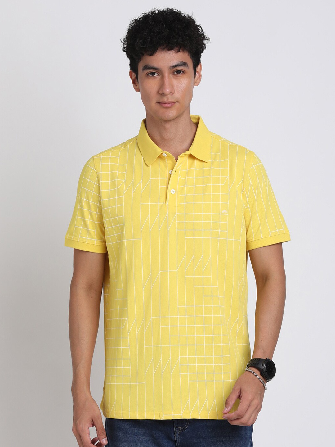 

Turtle Geometric Printed Polo Collar Slim Fit Pure Cotton T-shirt, Yellow