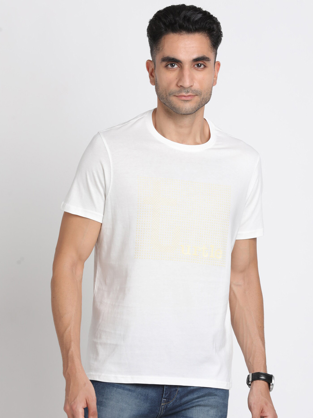 

Turtle Typography Printed Slim Fit Cotton T-shirt, White