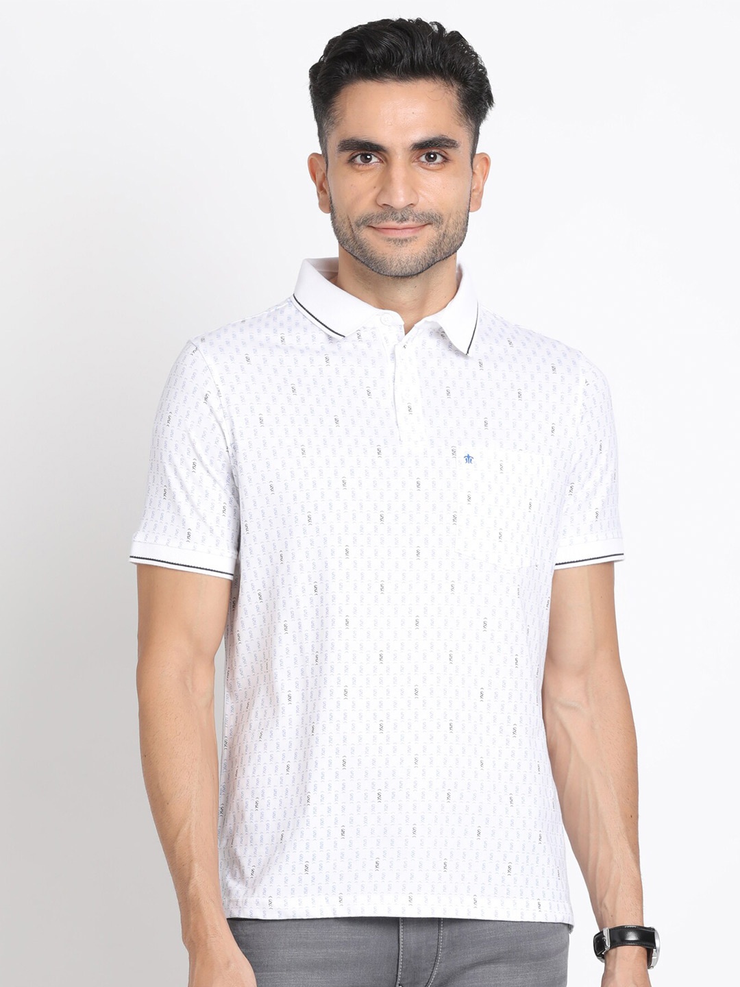 

Turtle Geometric Printed Polo Collar Slim Fit T-shirt, White