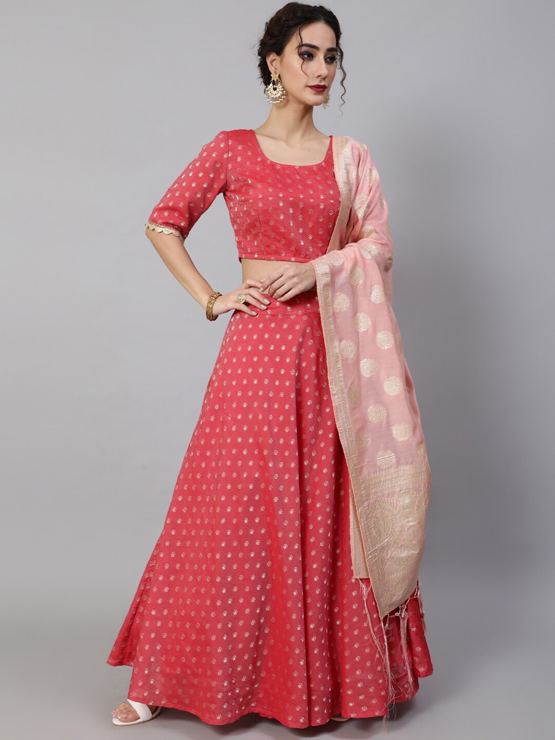 

AKS Couture Red & Pink Ready to Wear Lehenga & Blouse With Dupatta