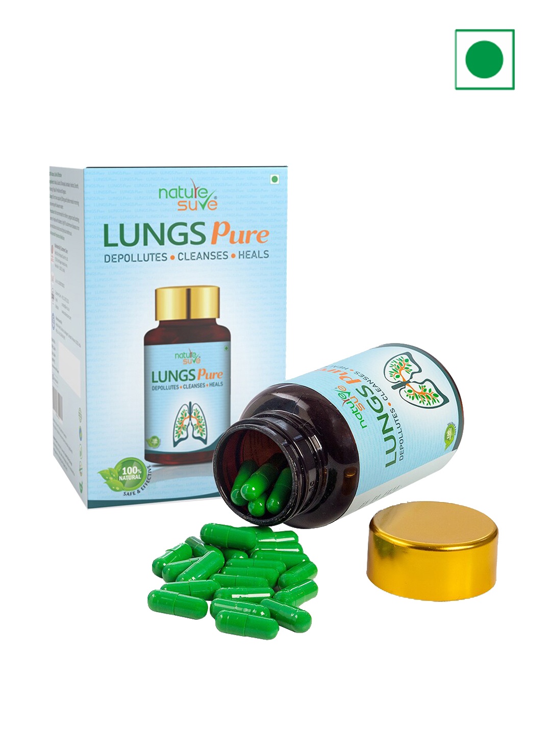 

Nature Sure Set of 2 Lungs Pure Capsules - Purifies & Detoxifies Lungs - 60 Capsules each, Green