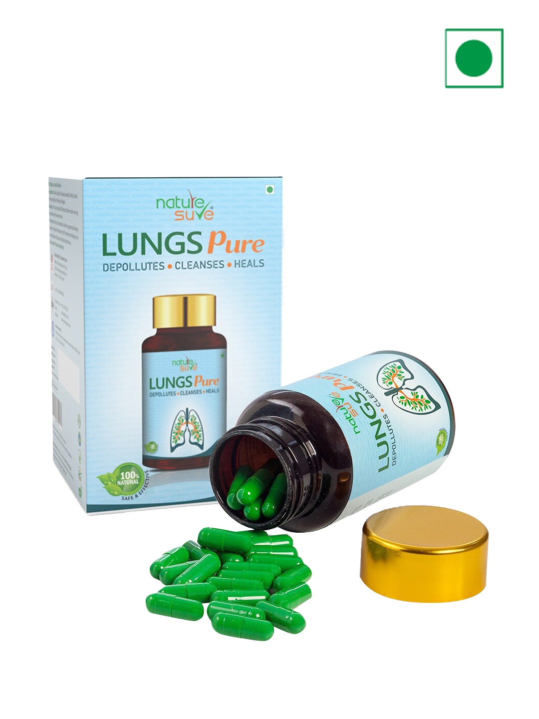 

Nature Sure Lungs Pure Capsules - Purifies & Detoxifies Lungs - 60 Capsules, Blue
