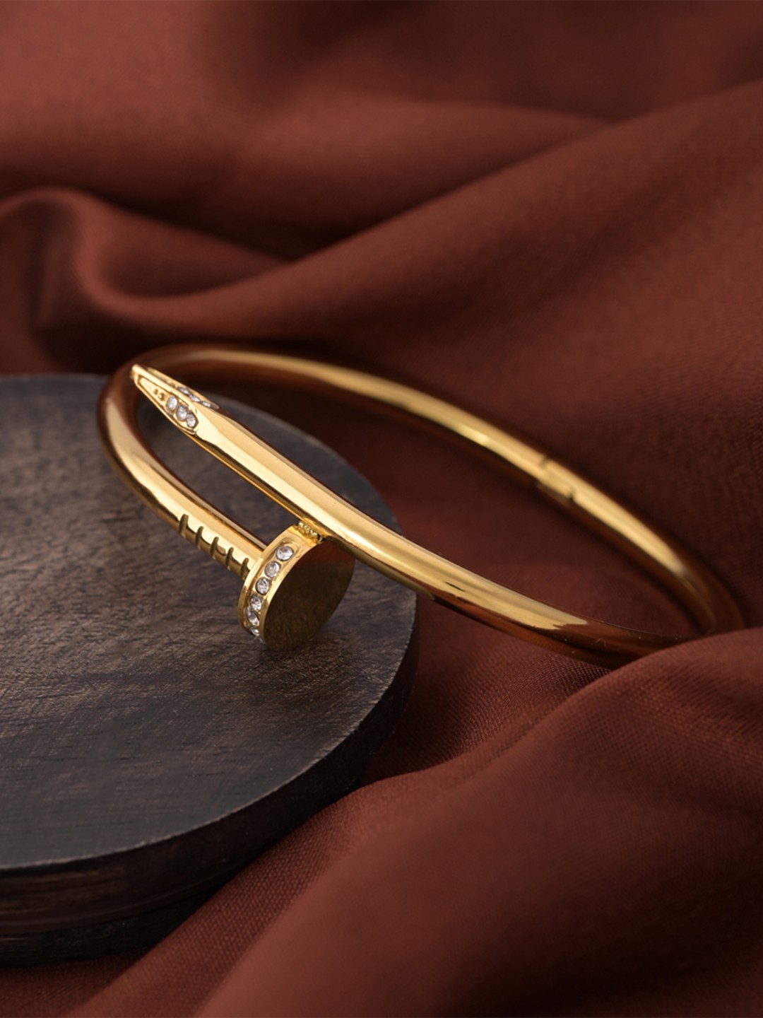 

PALMONAS Gold-Toned & White Cubic Zirconia Gold-Plated Bangle-Style Bracelet