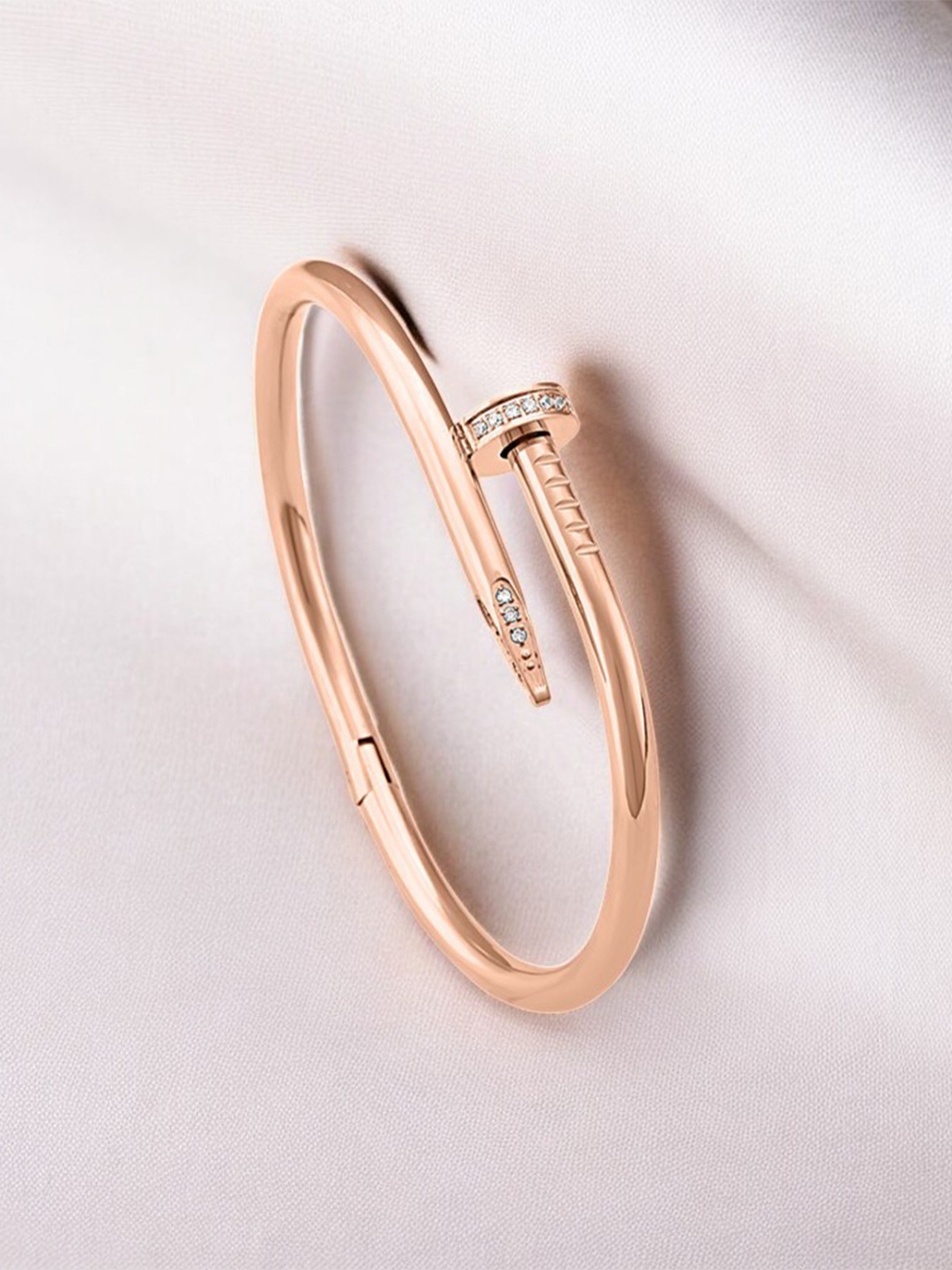 

PALMONAS Rose Gold-Plated Cubic Zirconia- Studded Bangle-Style Bracelet