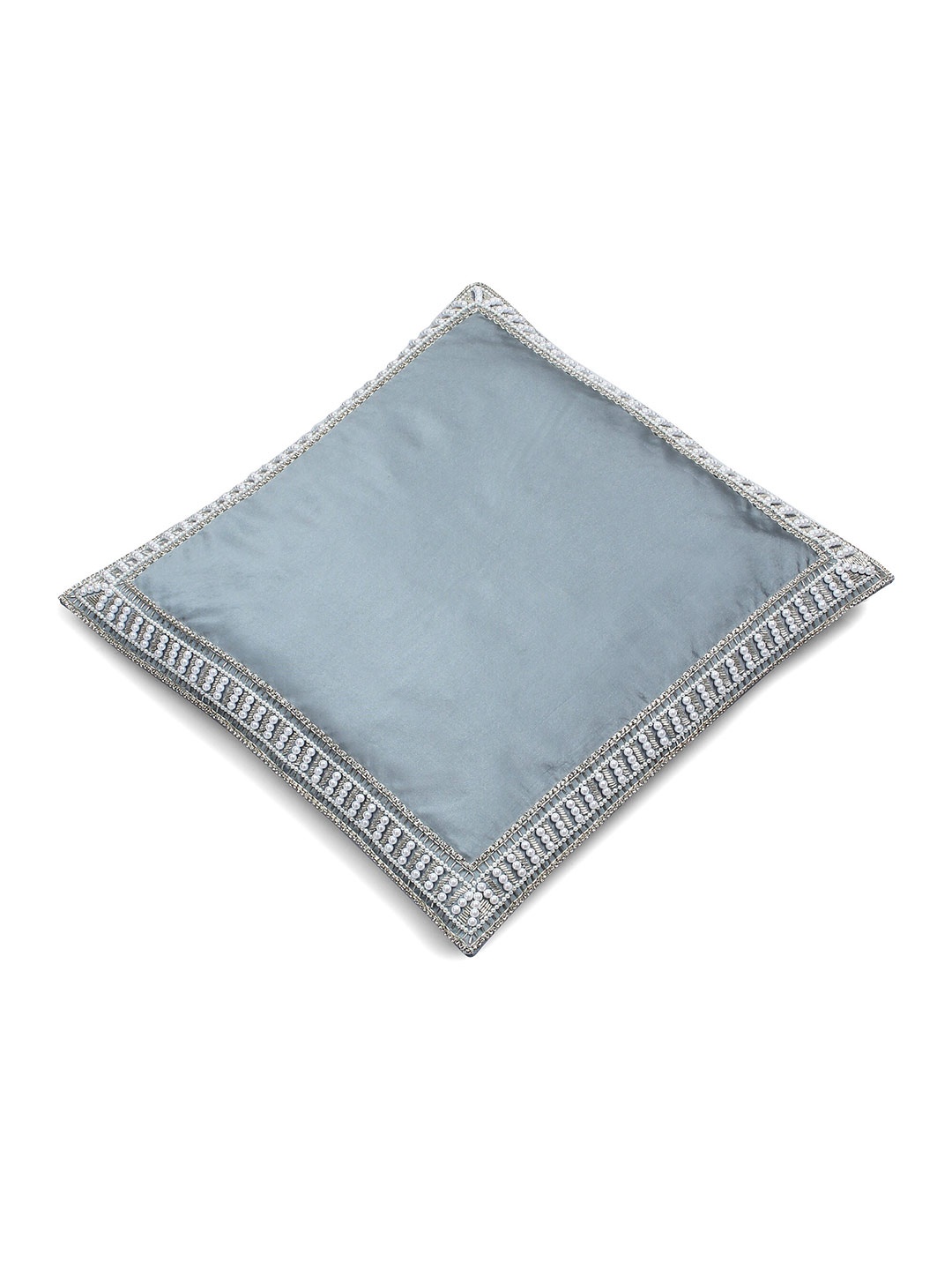 

MODARTA Grey & White Embroidered Silk Square Cushion Cover
