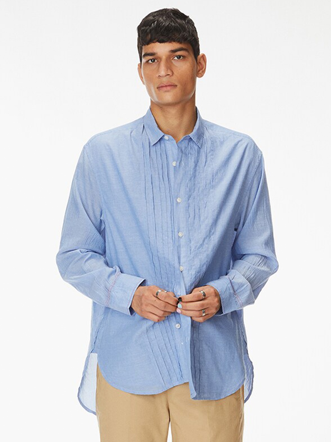 

Bhaane Button-Down Collar Cotton Casual Shirt, Blue