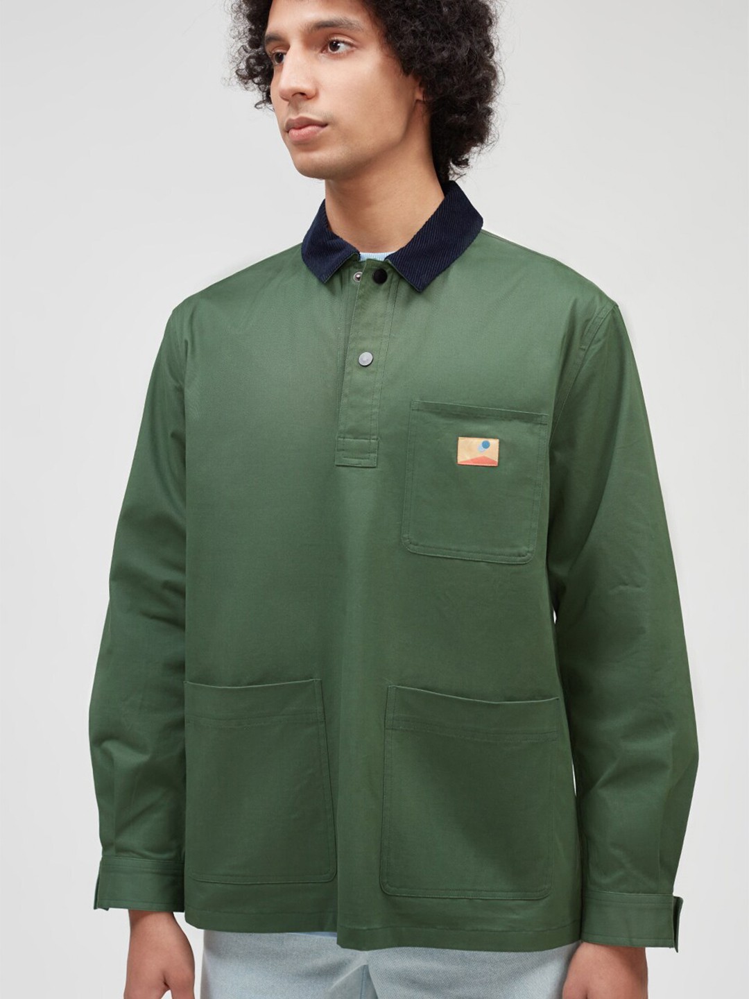 

Bhaane Spread Collar Tailored Fit Opaque Cotton Casual Shirt, Green
