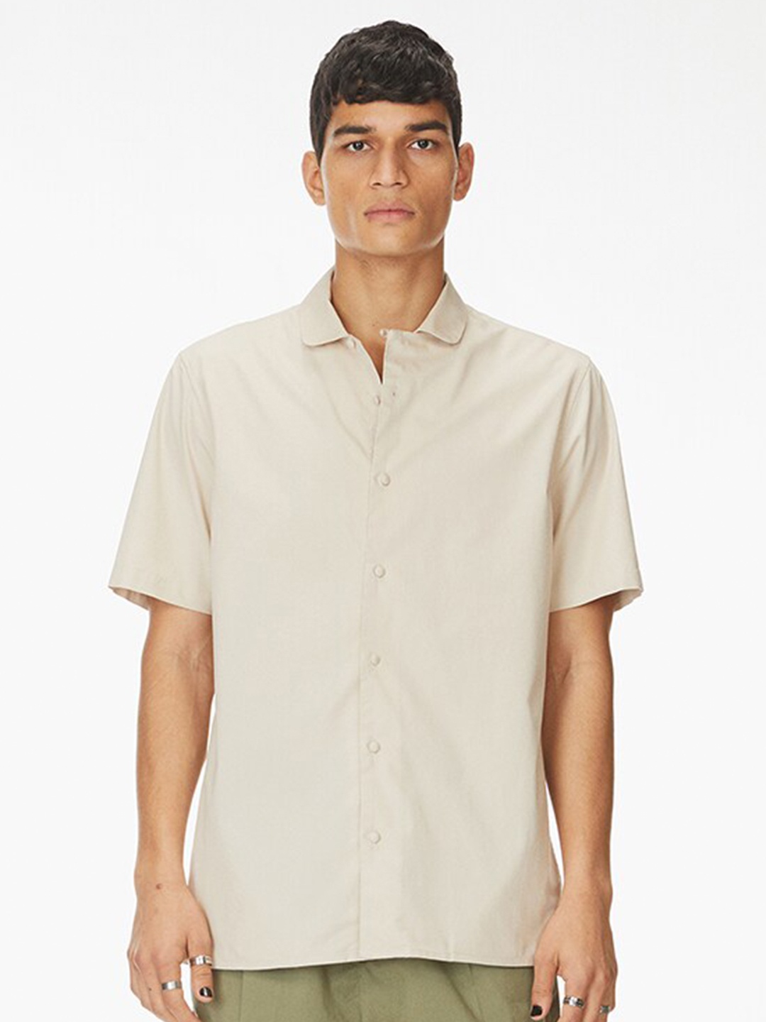 

Bhaane Spread Collar Standard Cotton Casual Shirt, Cream