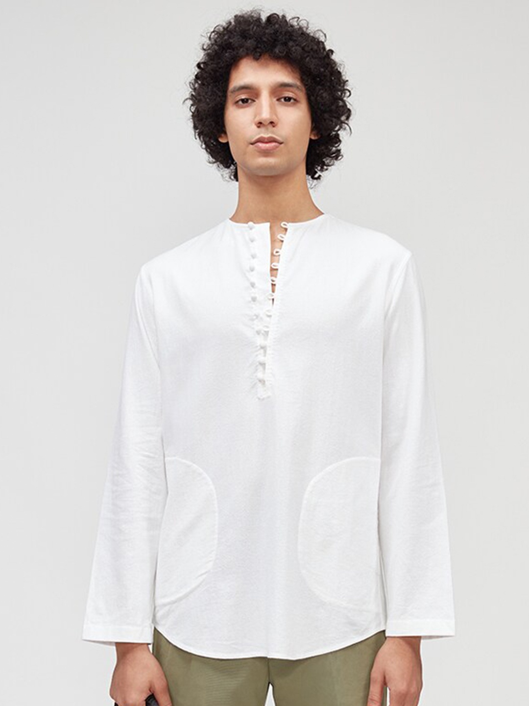 

Bhaane Mandarin Collar Standard Cotton Casual Shirt, Off white