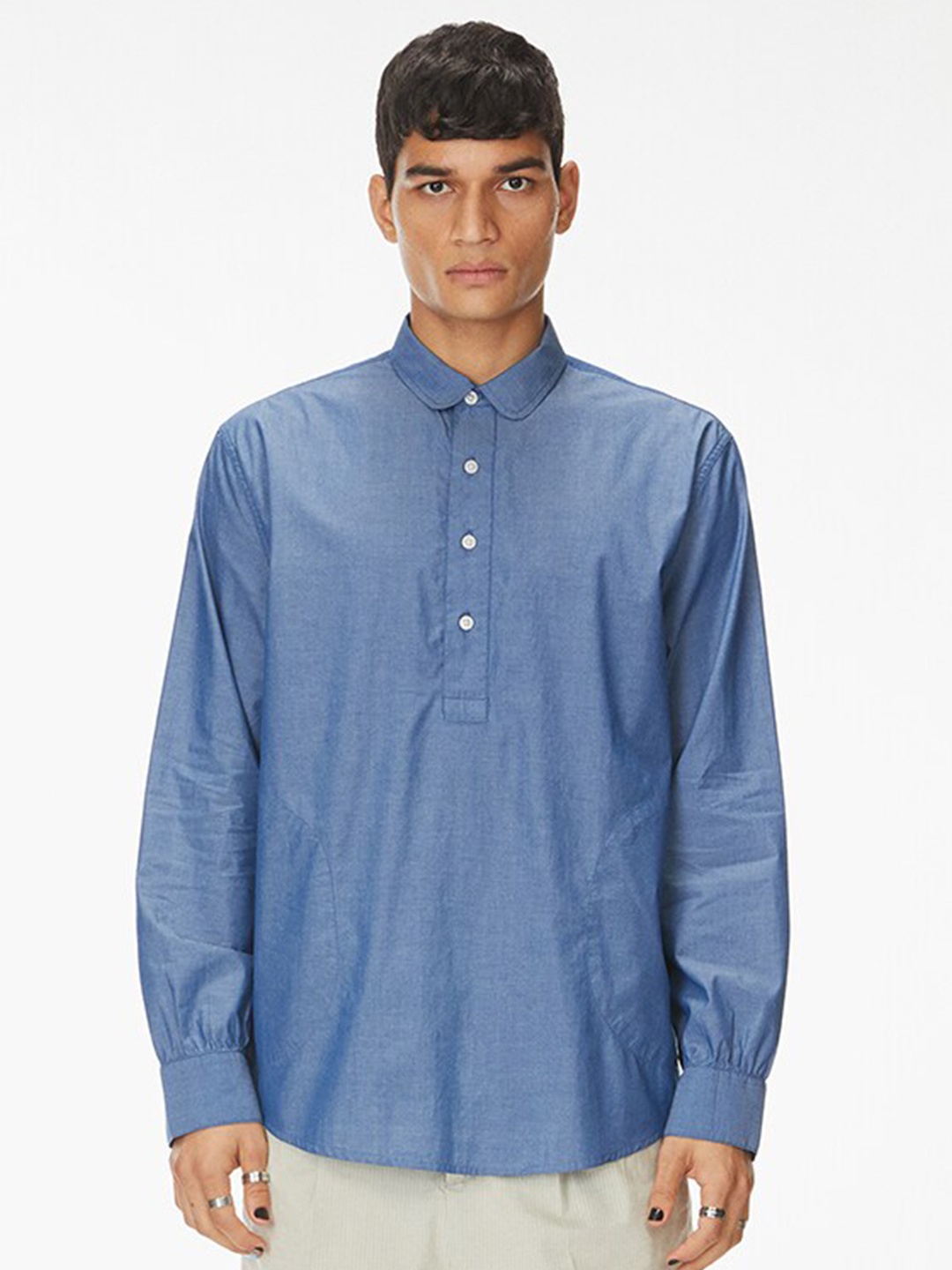 

Bhaane Standard Spread Collar Tailored Fit Cotton Casual Shirt, Blue