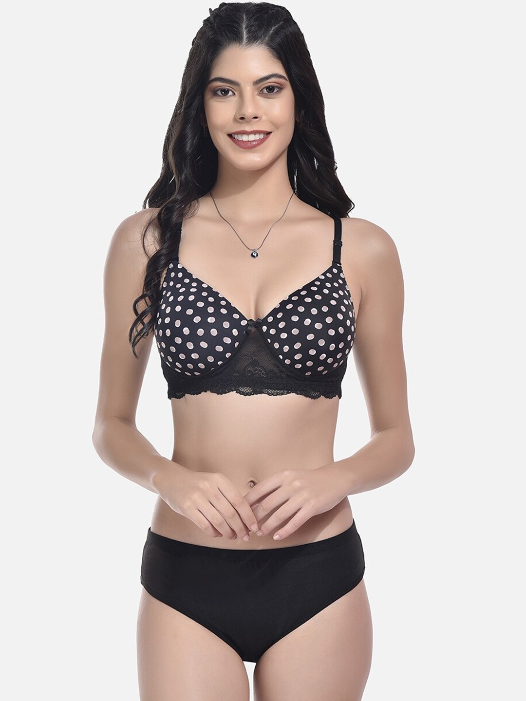 

StyFun Printed Lightly Padded Lingerie Set, Black