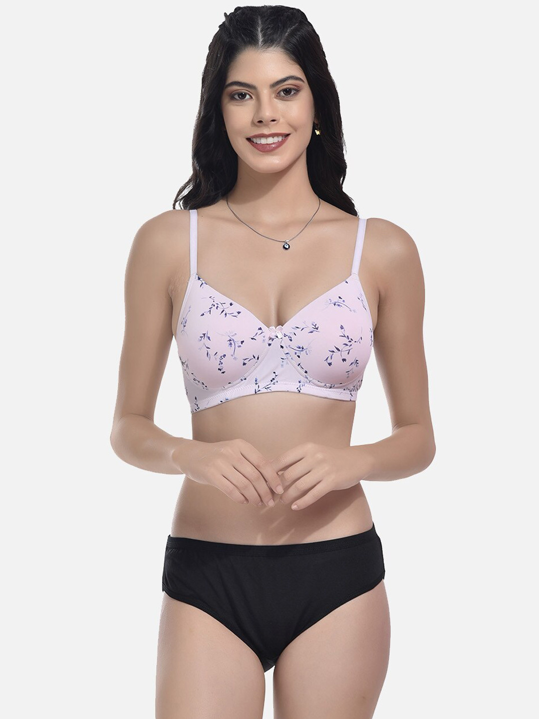 

StyFun Floral Printed Lightly Padded Lingerie Set, Pink