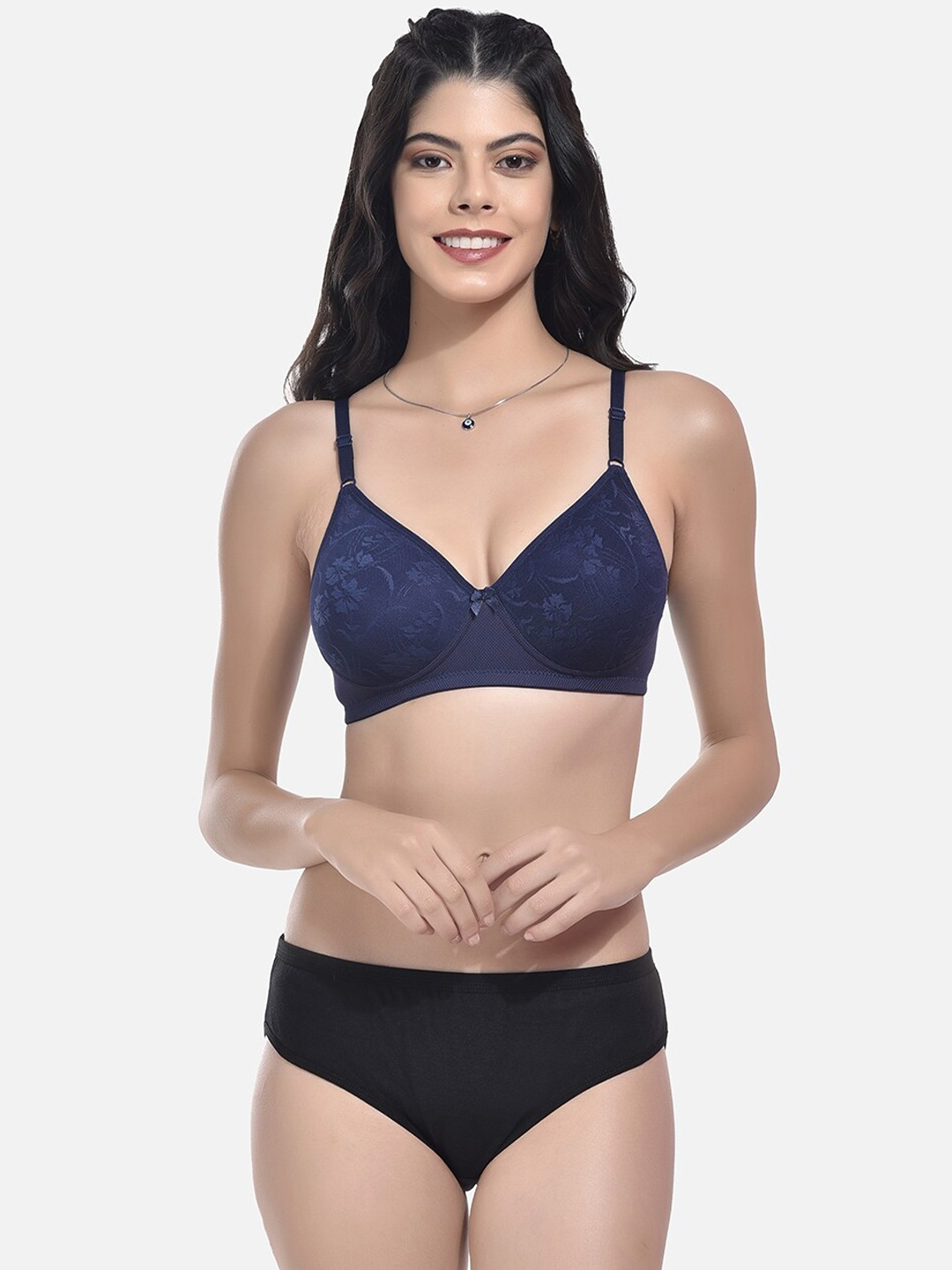 

StyFun Floral Printed Lightly Padded Lingerie Set, Blue