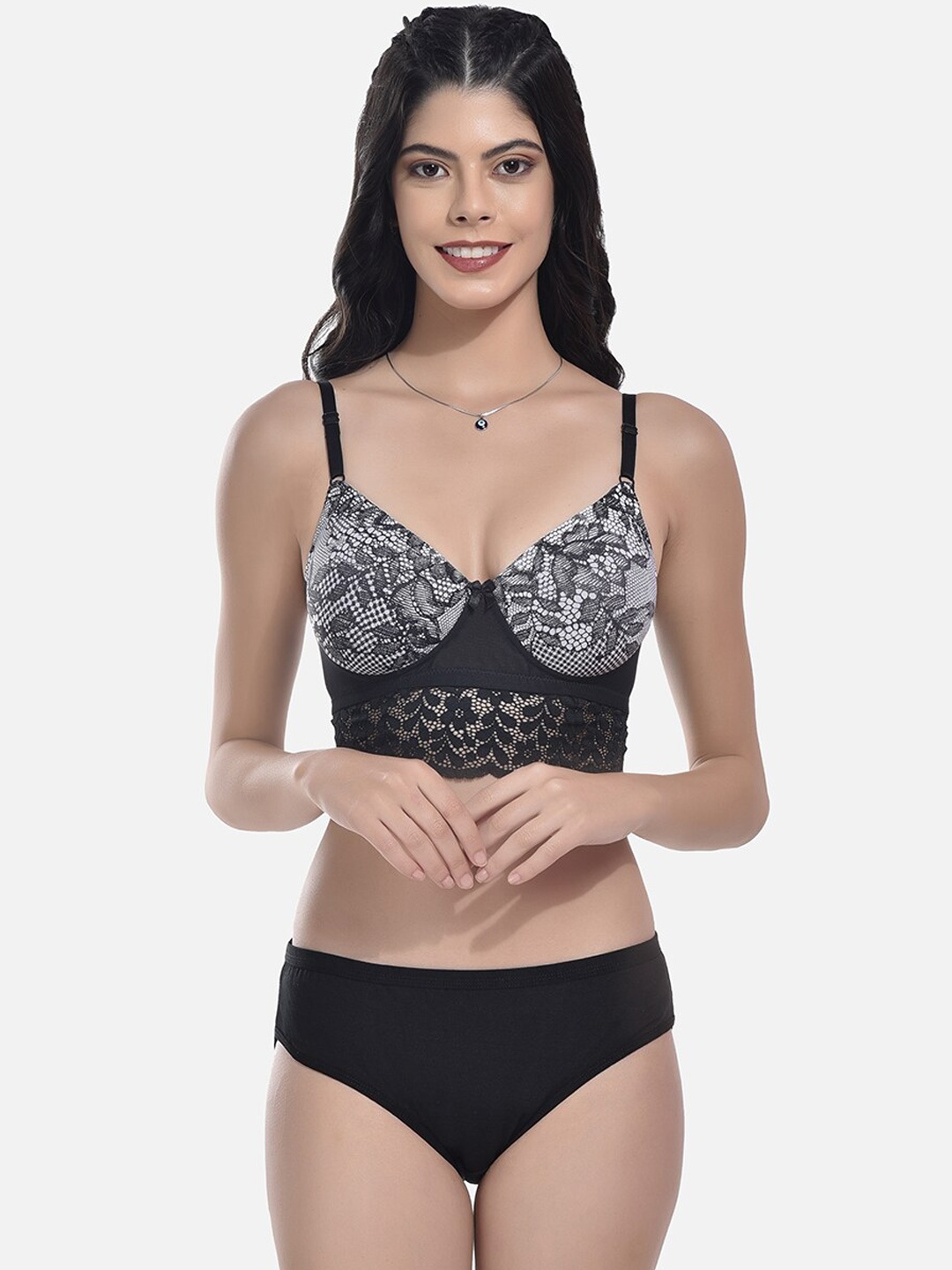 

StyFun Self-Design Lightly Padded Lingerie Set, Black
