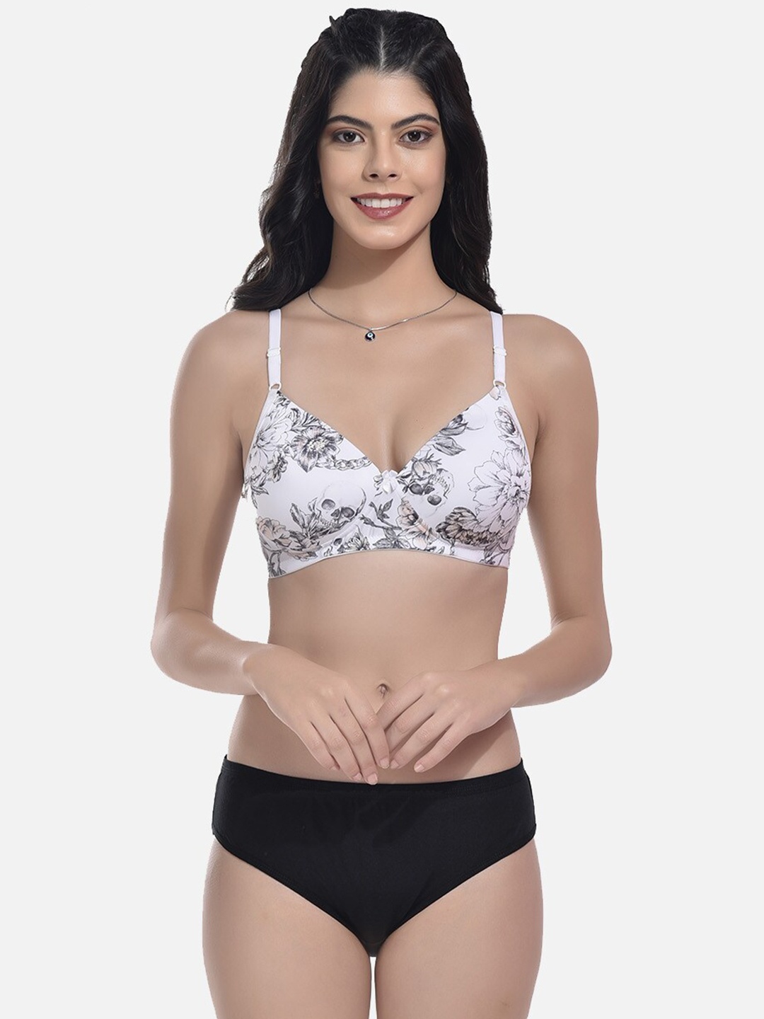 

StyFun Floral Printed Lightly Padded Lingerie Set, White