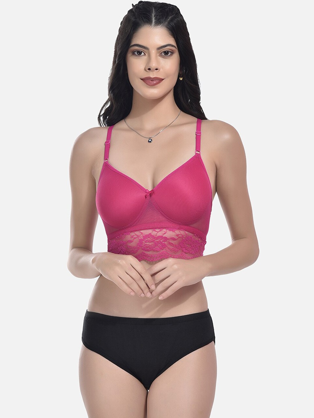 

StyFun Floral Lace Mid-Rise Lightly Padded Lingerie Set, Pink