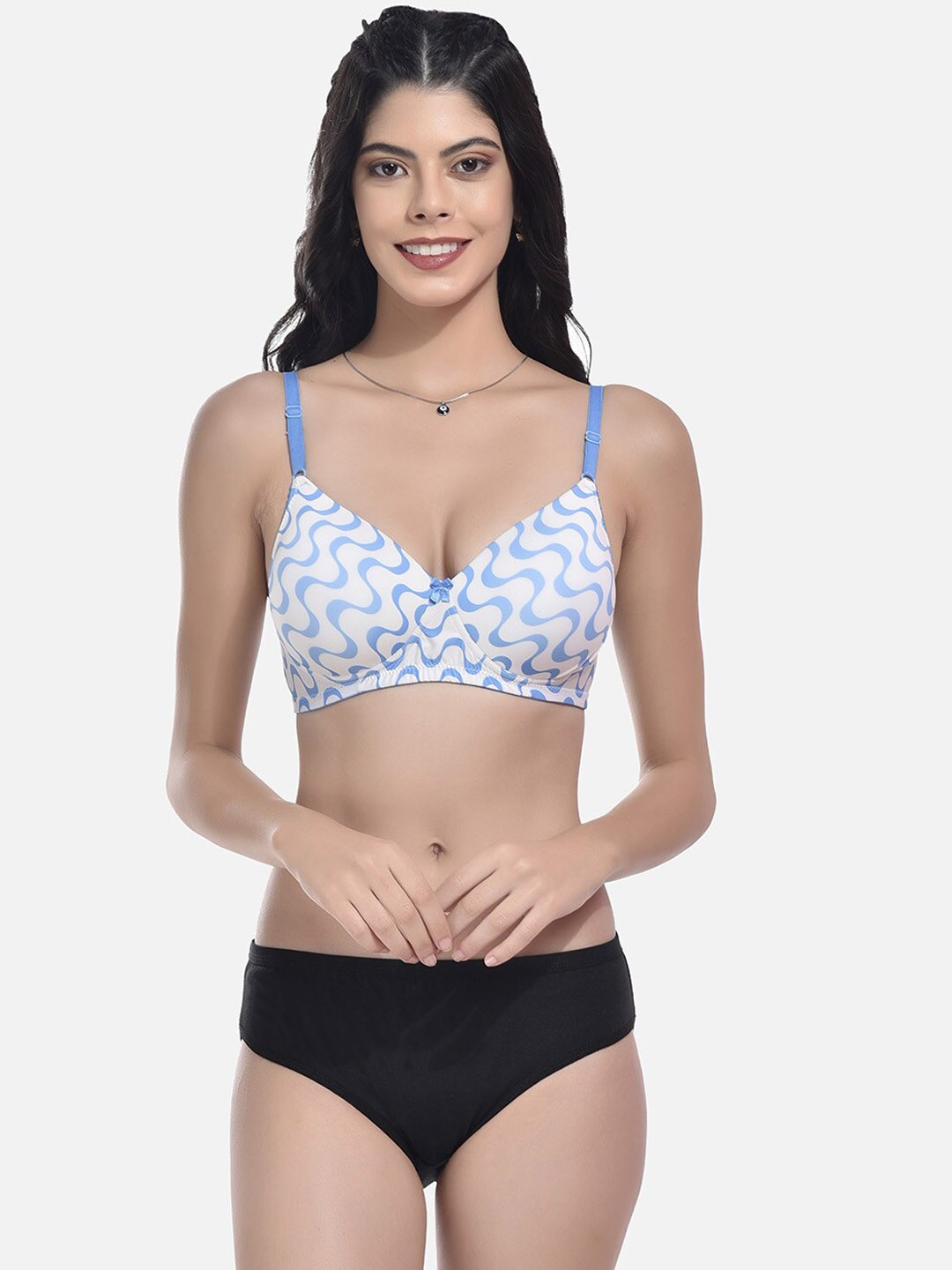 

StyFun Abstract Printed Lightly Padded Lingerie Set, Blue