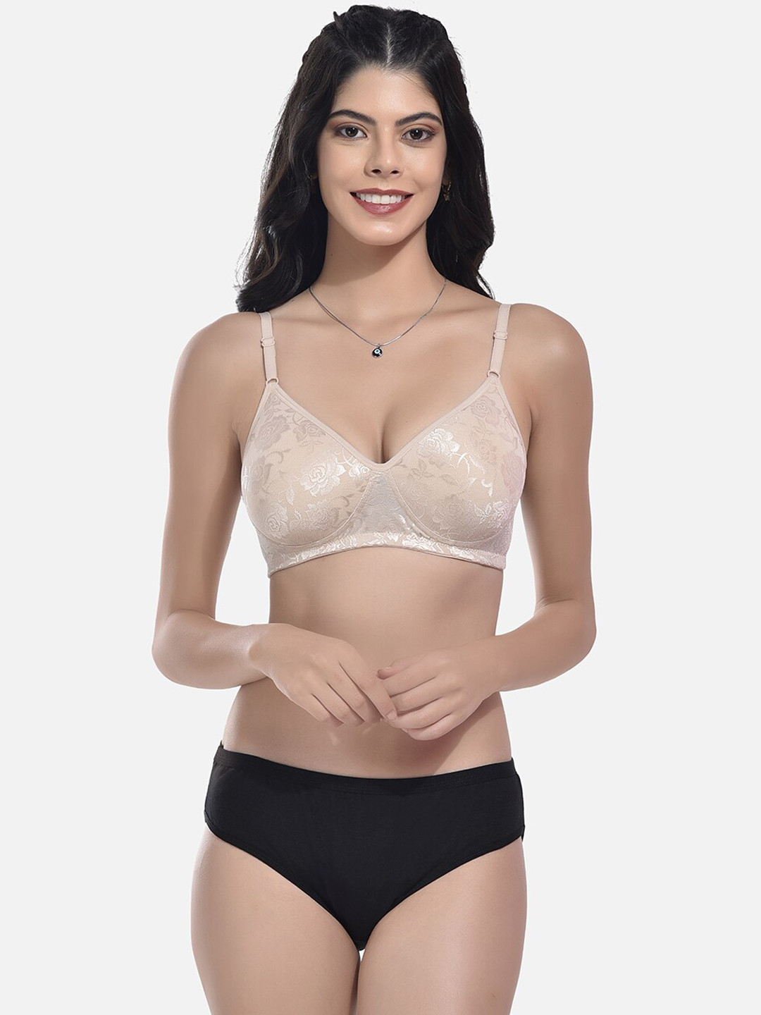 

StyFun Floral Printed Lightly Padded Lingerie Set, Beige