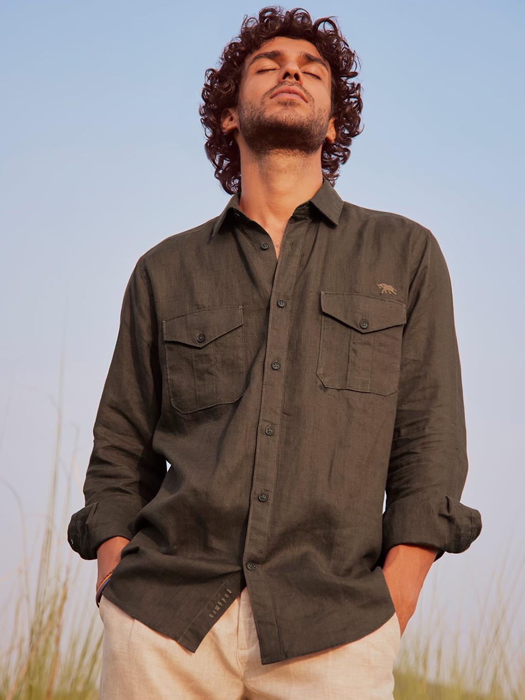 

Andamen Premium Regular Fit Spread Collar Linen Casual Shirt, Brown