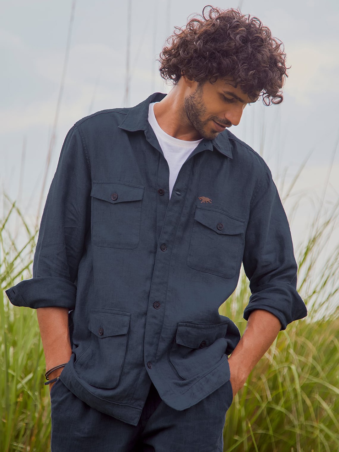 

Andamen Premium Linen Casual Shacket, Blue