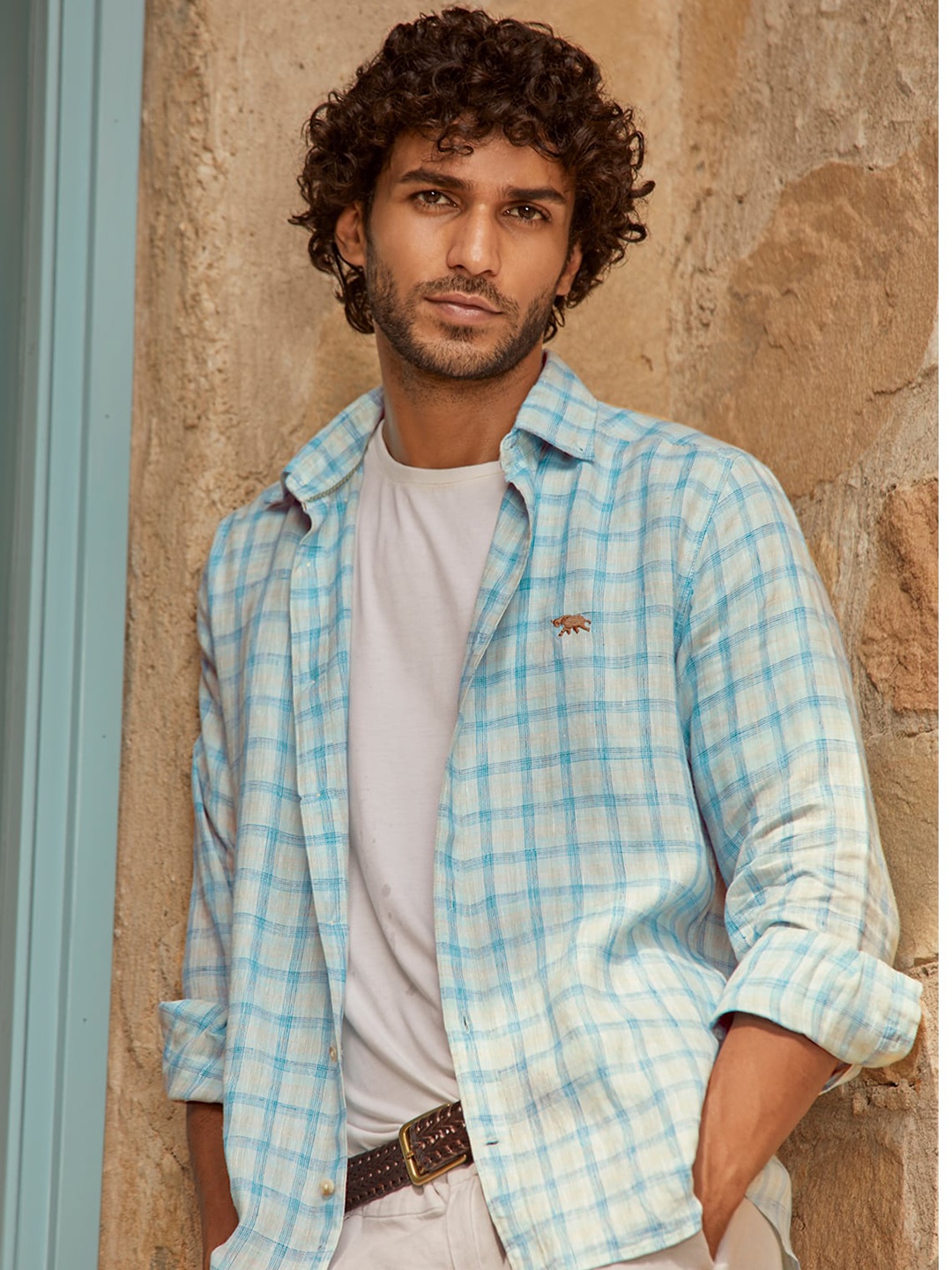 

Andamen Premium Checked Linen Casual Shirt, Blue