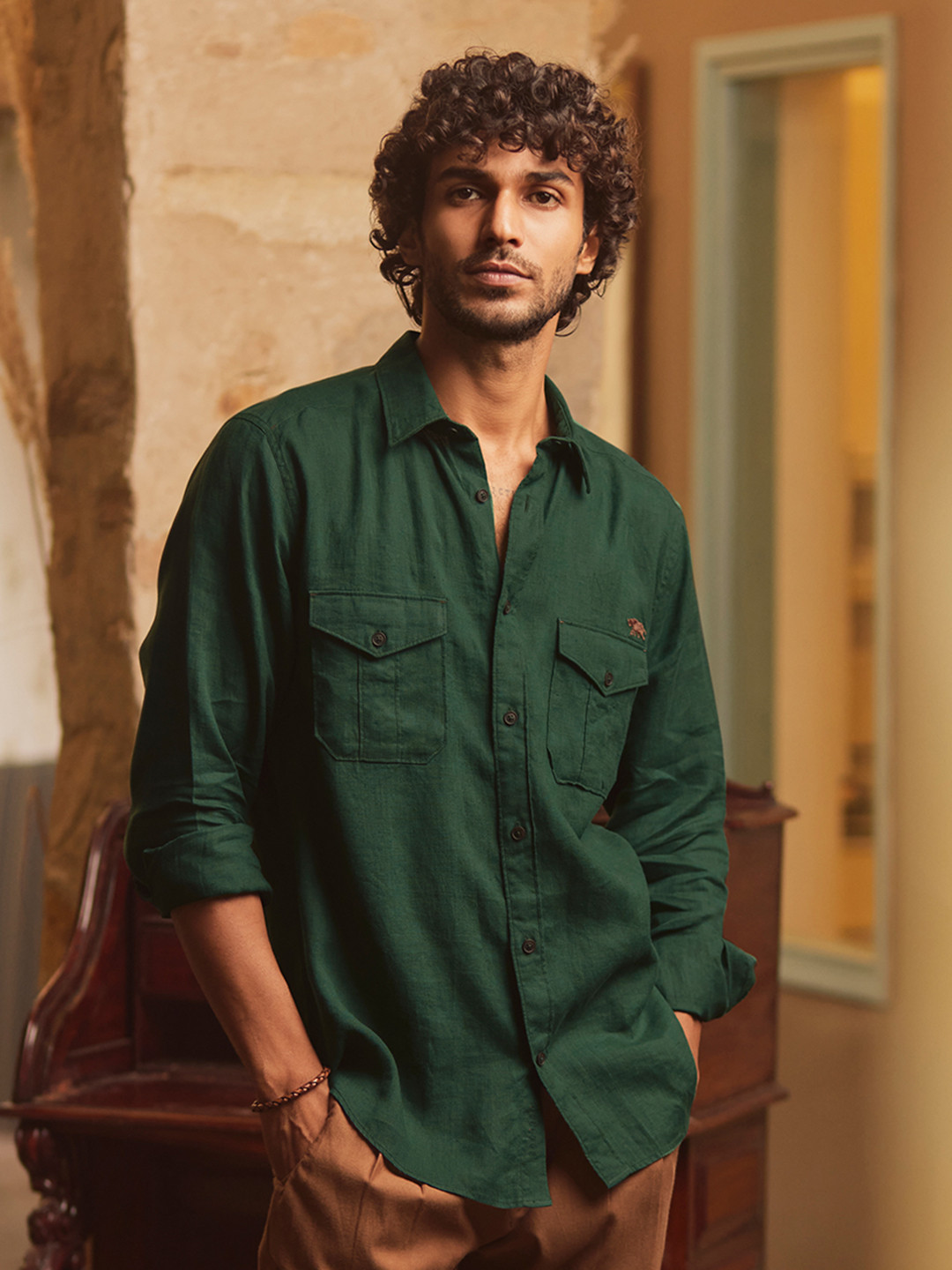 

Andamen Men Green Premium Slim Fit Opaque Casual Shirt