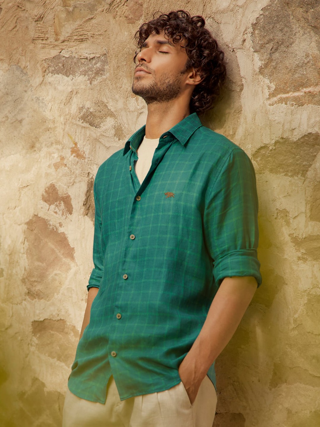 

Andamen Premium Slim Fit Tartan Checked Linen Casual Shirt, Green
