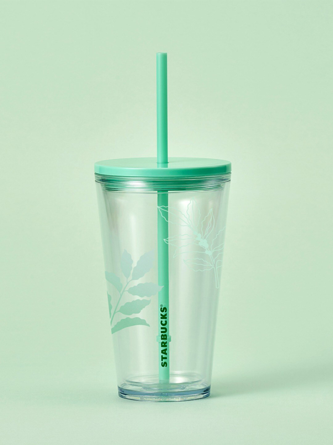 

Starbucks Green Floral Printed Plastic Transparent Cup 473 ml