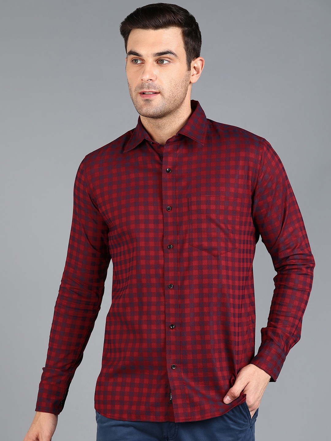 

ZNX Clothing Premium Slim Fit Opaque Checked Cotton Shirt, Red