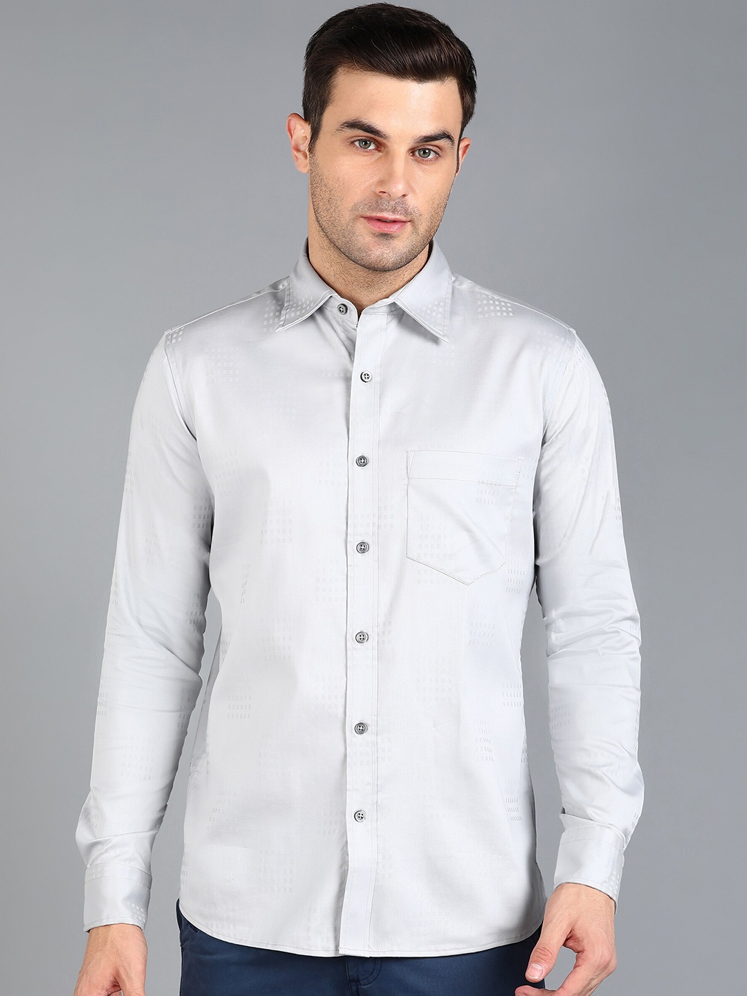 

ZNX Clothing Premium Spread Collar Slim Fit Opaque Cotton Formal Shirt, Grey