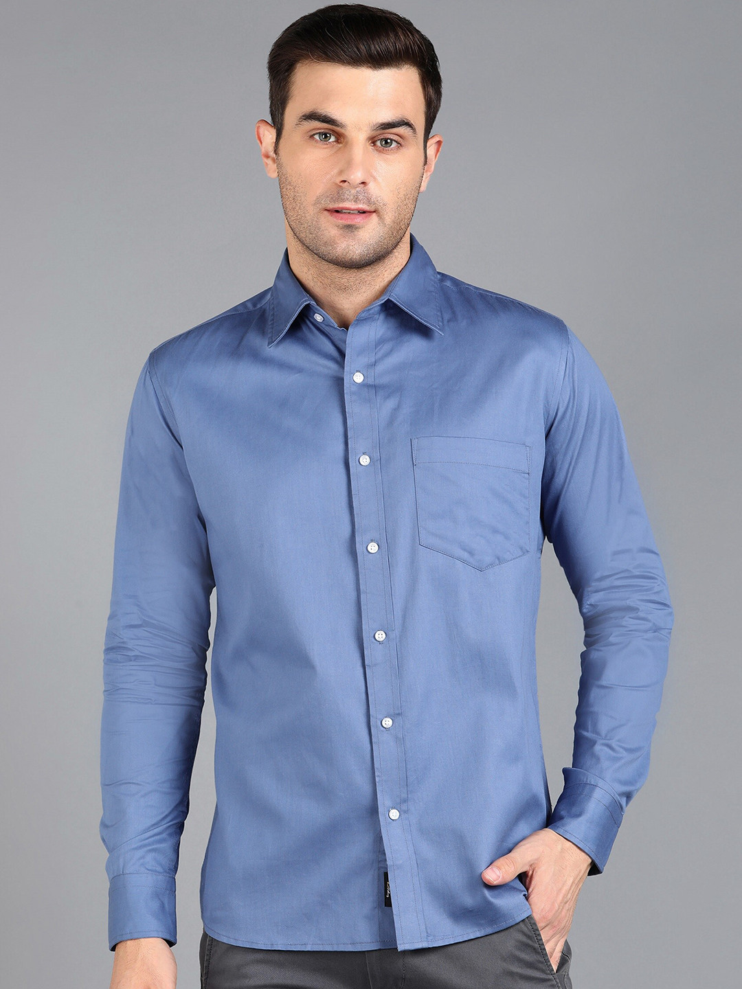 

ZNX Clothing Premium Spread Collar Slim Fit Opaque Cotton Formal Shirt, Blue