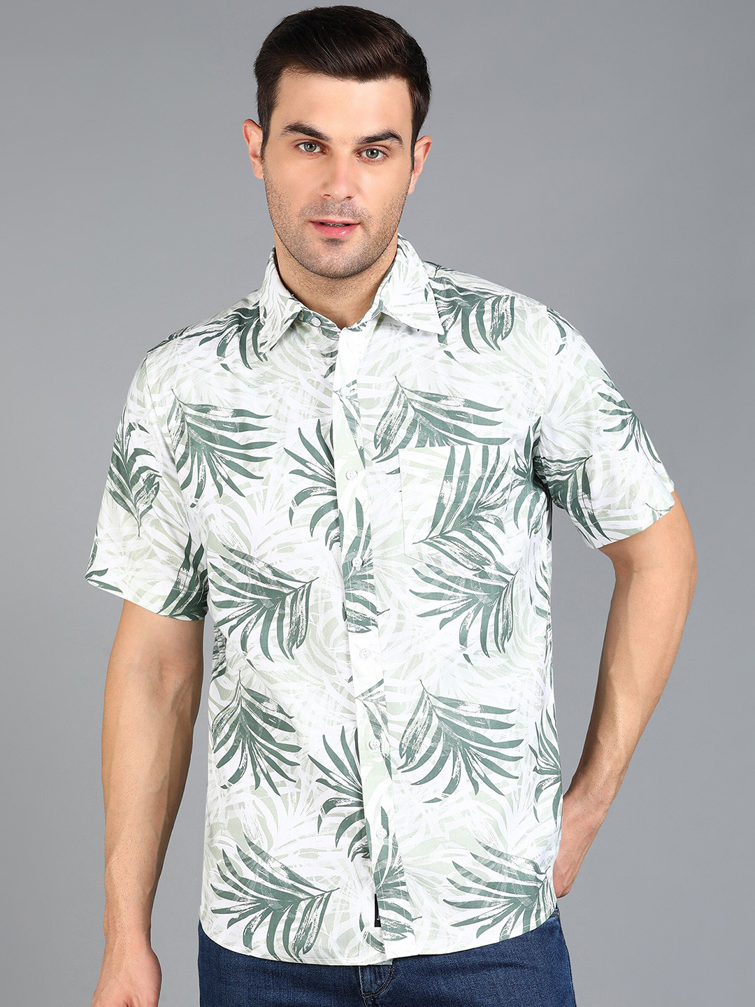 

ZNX Clothing Premium Slim Fit Floral Opaque Printed Cotton Shirt, Green