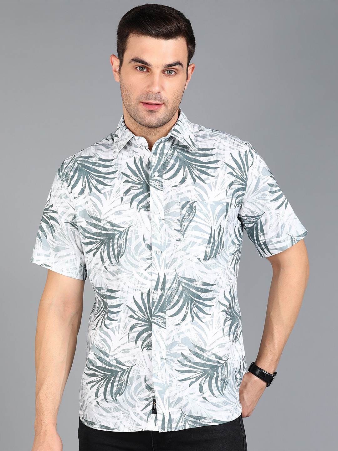 

ZNX Clothing Premium Slim Fit Floral Opaque Printed Cotton Shirt, Grey
