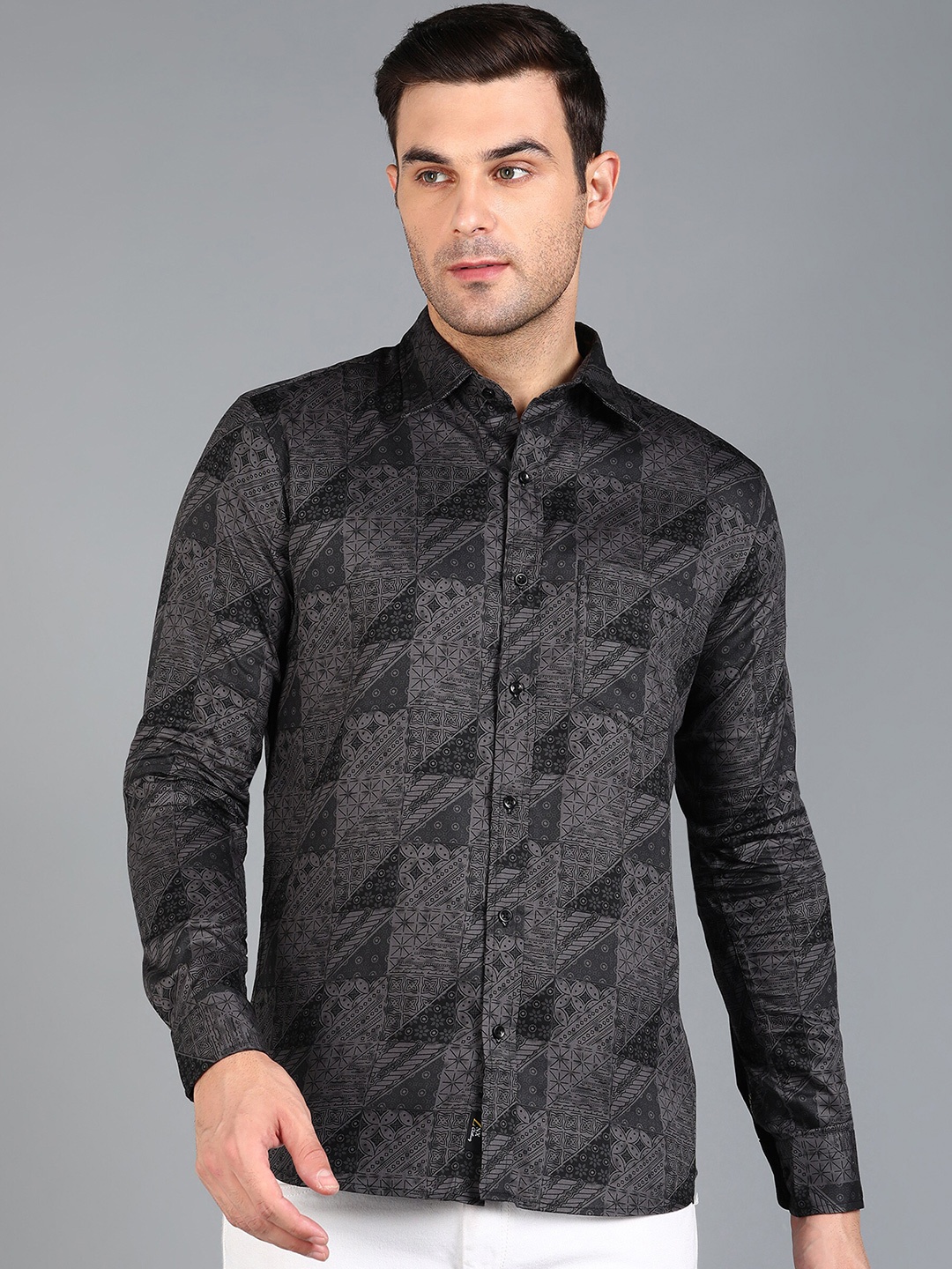 

ZNX Clothing Premium Slim Fit Floral Opaque Printed Cotton Shirt, Grey