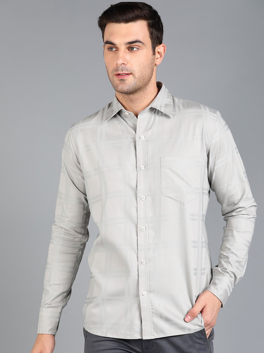 

ZNX Clothing Premium Slim Fit Opaque Cotton Shirt, Grey