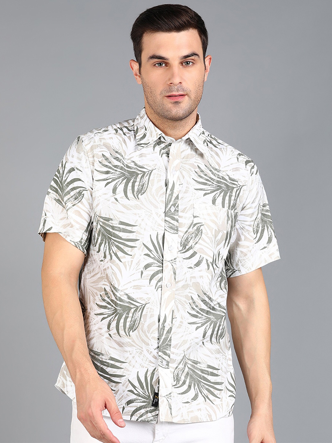 

ZNX Clothing Premium Slim Fit Floral Opaque Printed Cotton Shirt, Off white